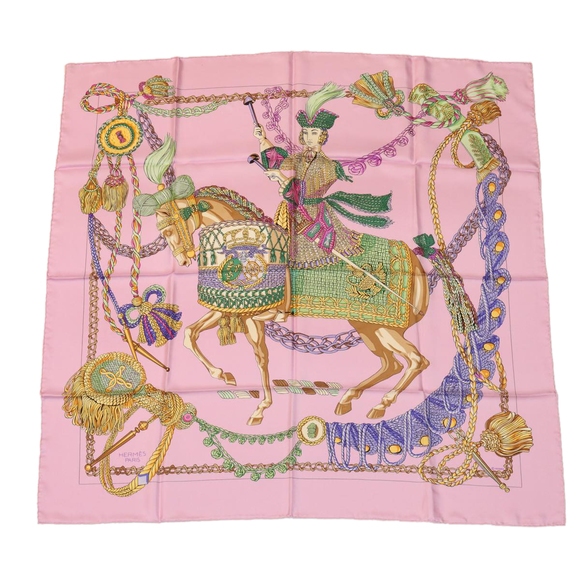 HERMES Carre90 Scarf Silk Pink Auth am2674g - Picture 1 of 9